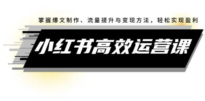 小红书高效运营课：掌握爆文制作、流量提升与变现方法，轻松实现盈利-宏欣副业精选