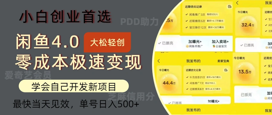 闲鱼0成本极速变现项目，多种变现方式，单号日入500+最新玩法-宏欣副业精选