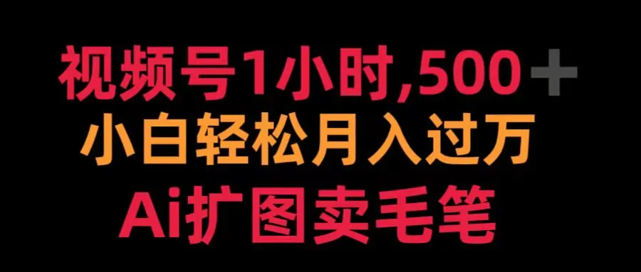 视频号1小时，500＋ 小白轻松月入过万 Ai扩图卖毛笔-宏欣副业精选