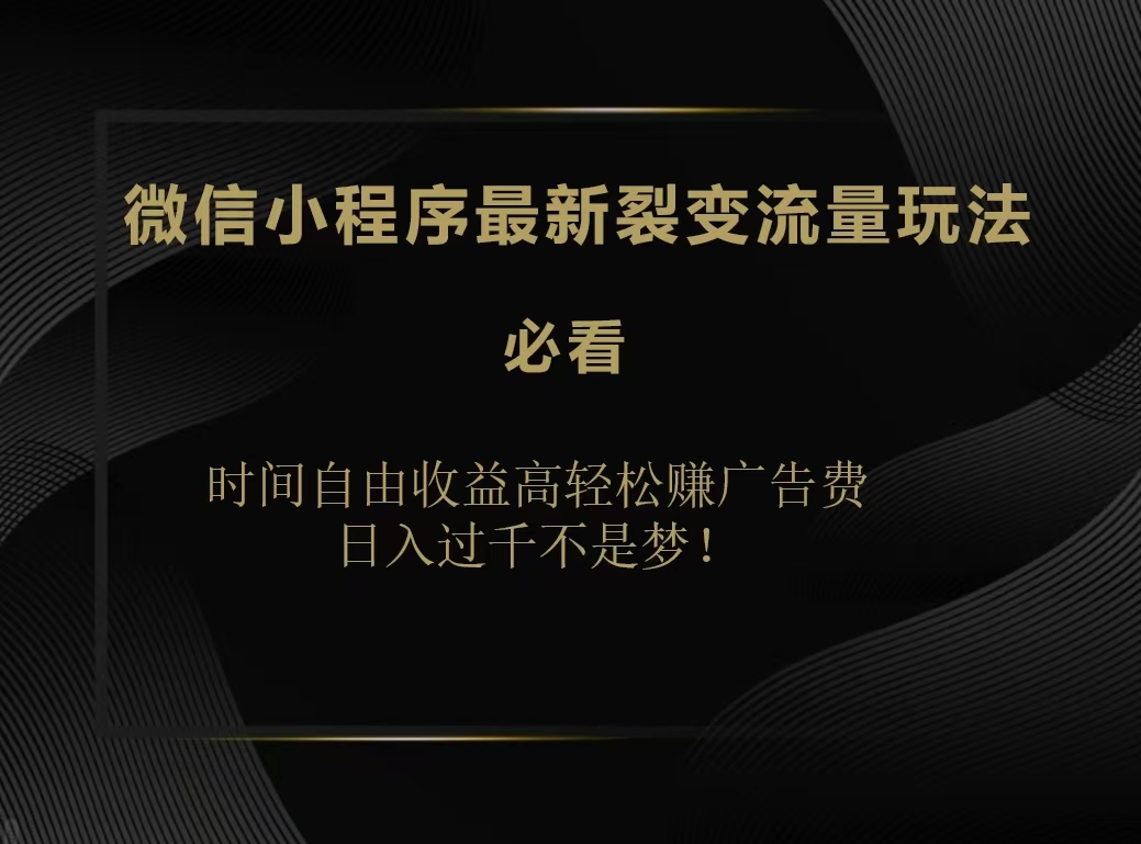 微信小程序最新裂变流量玩法，时间自由收益高轻松赚广告费，日入200-500+-宏欣副业精选