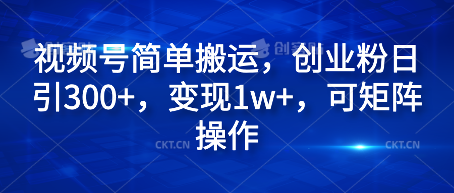 视频号简单搬运，创业粉日引300+，变现1w+，可矩阵操作-宏欣副业精选