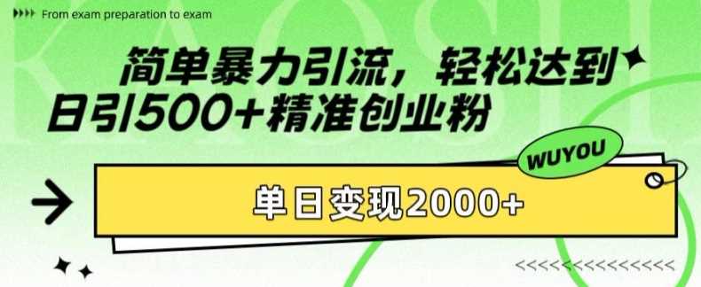 简单暴力引流轻松达到日引500+精准创业粉，单日变现2k【揭秘】-宏欣副业精选